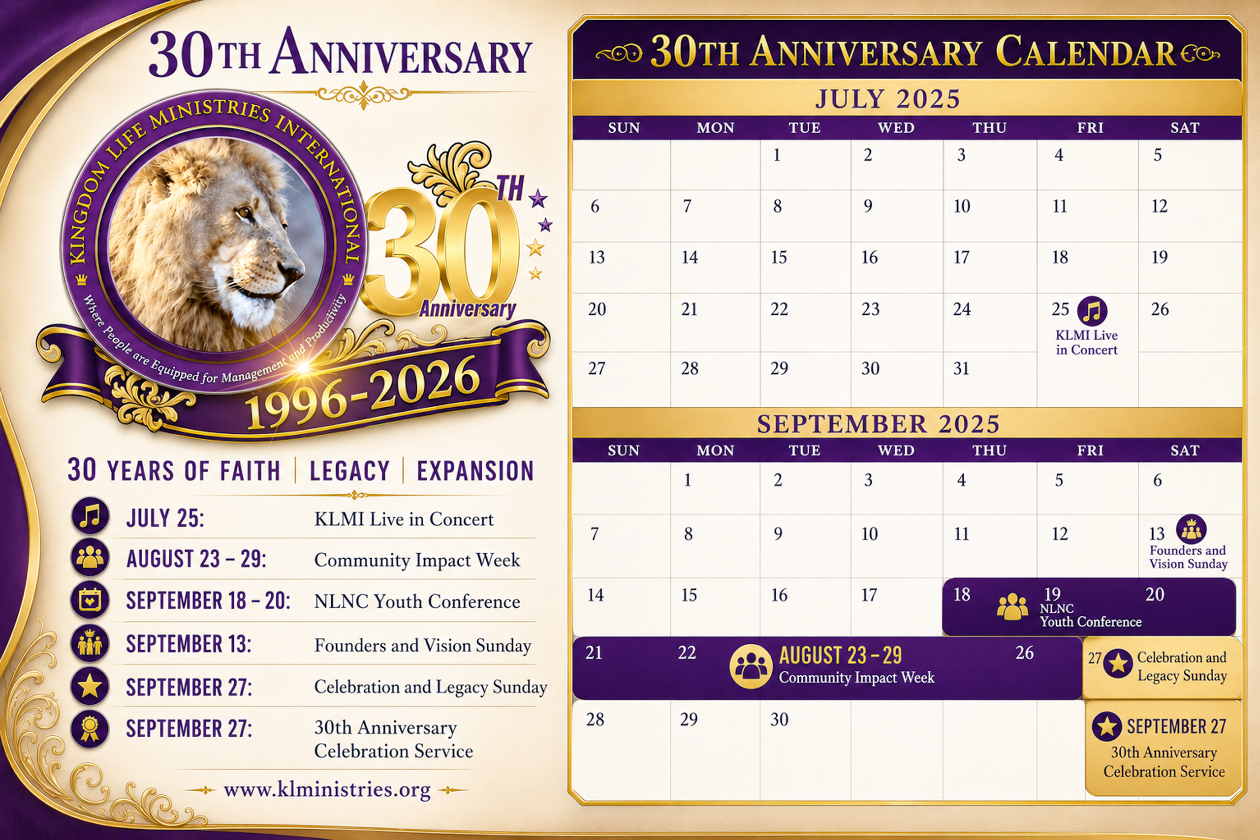 30th anniversary Calendar